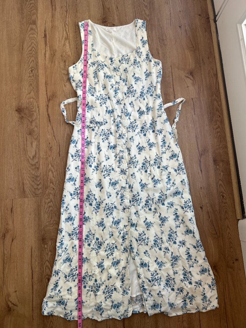 Blu Pepper Blue Floral Midi Dress Button Front Tie Waist Cottagecore Sundress M - Picture 11 of 11